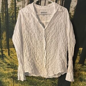 American Colors by ALEX LEHR Crinkle White Button-Down Organic Cotton Shirt